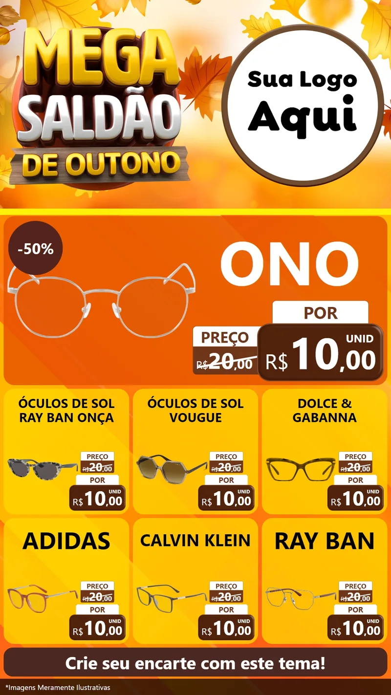 Modelo de Rede Social para Stories com o tema Mega Saldão de Outono para Óticas
