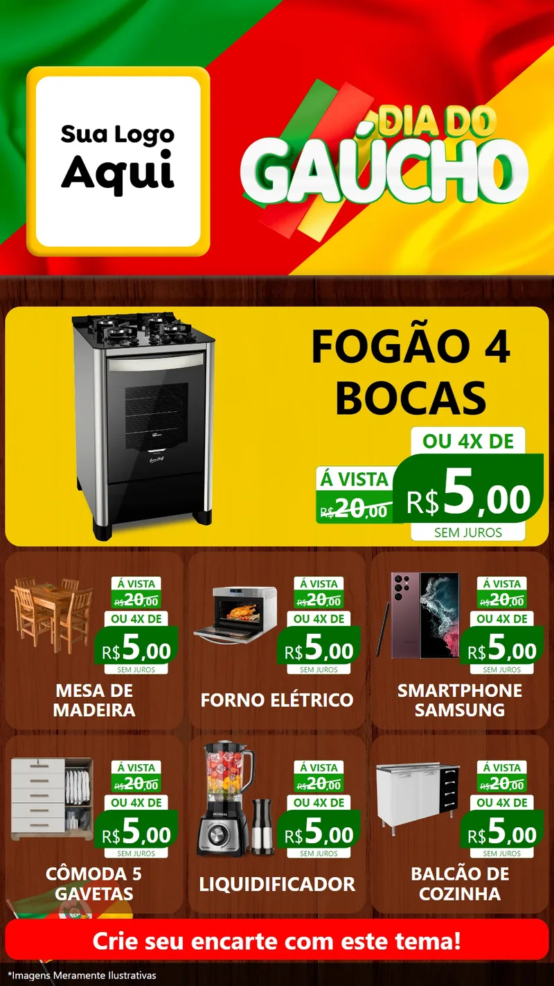 Modelo de Rede Social para Stories com o tema Dia do Gaúcho para Móveis e Eletro