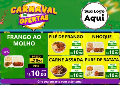Modelo de Encarte para Encarte A4 Horizontal com o tema Carnaval de Ofertas para Restaurante