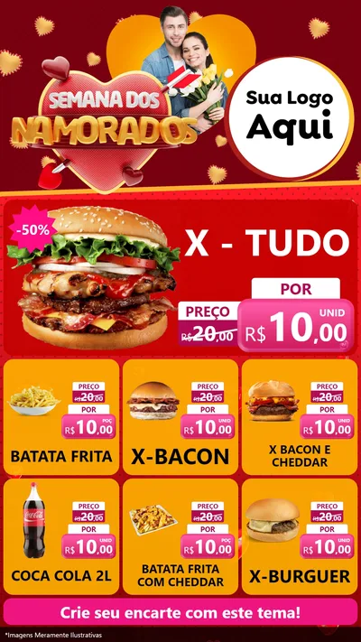 Modelo de Rede Social para Stories com o tema Semana dos Namorados para Hamburgueria