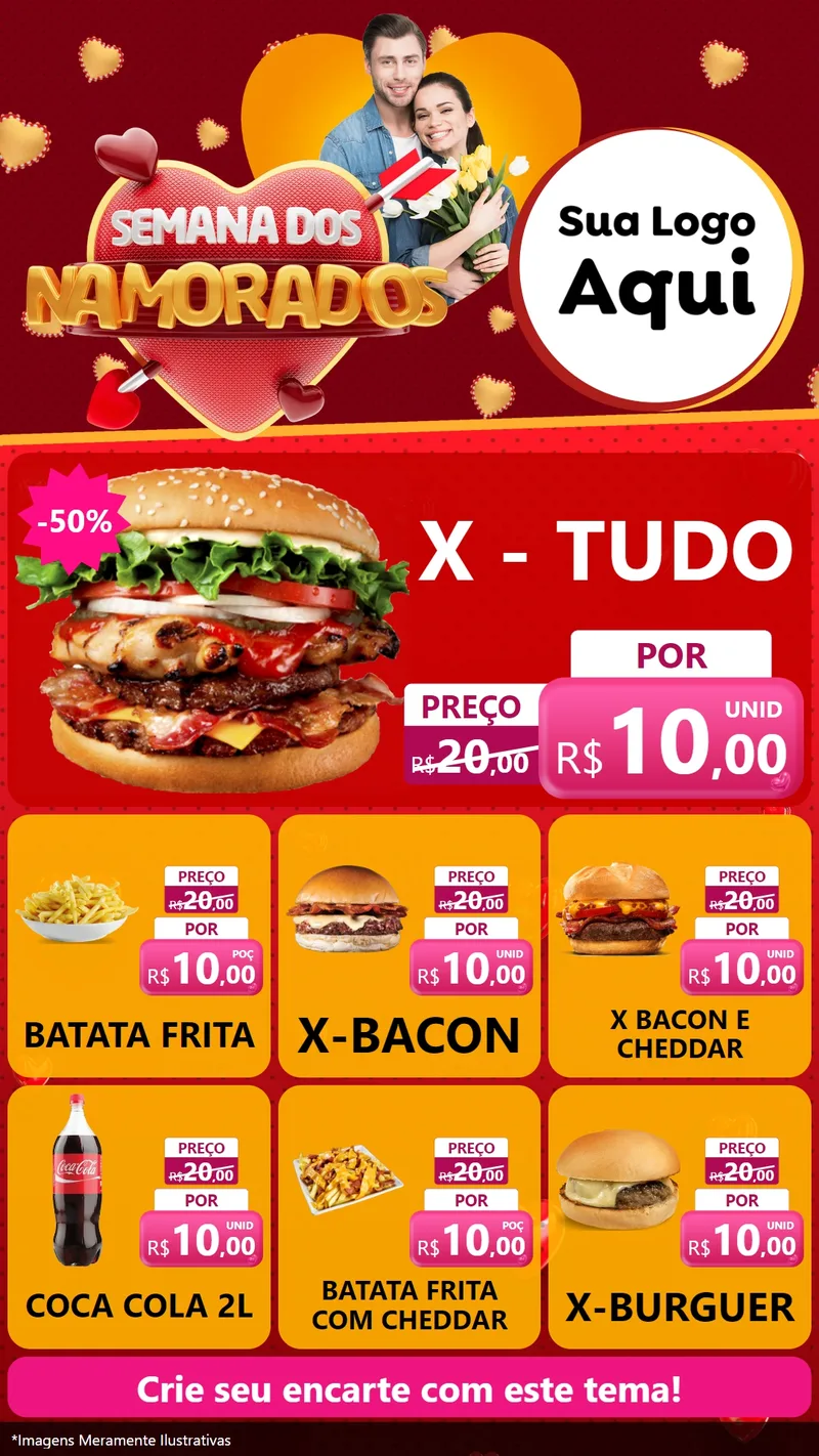 Modelo de Rede Social para Stories com o tema Semana dos Namorados para Hamburgueria