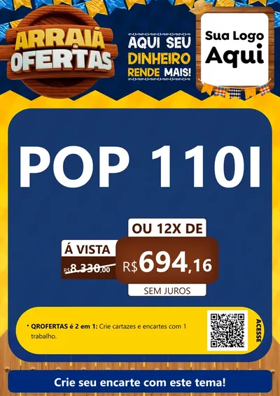 Modelo de Cartaz para Cartaz A4 Vertical com o tema Arraiá de Ofertas - Junina para Concessionaria de Motos