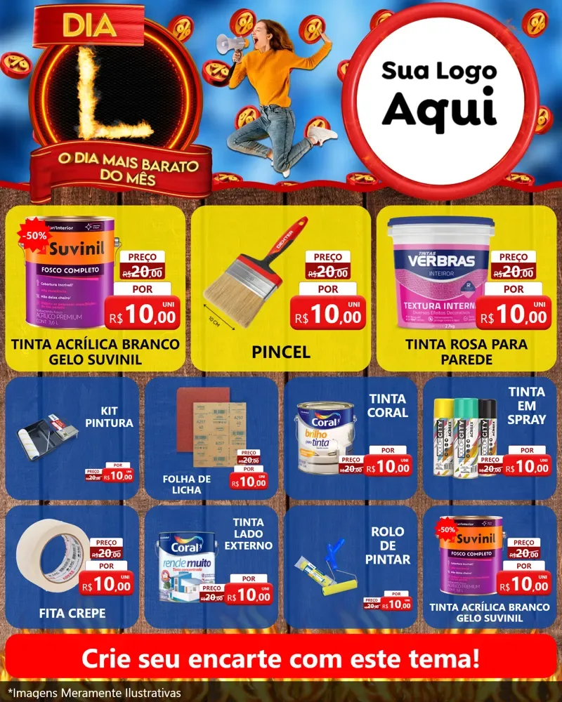 Modelo de Rede Social para Feed Instagram com o tema Dia L - O Dia Mais Barato Do Mês para Tintas e Ferramentas