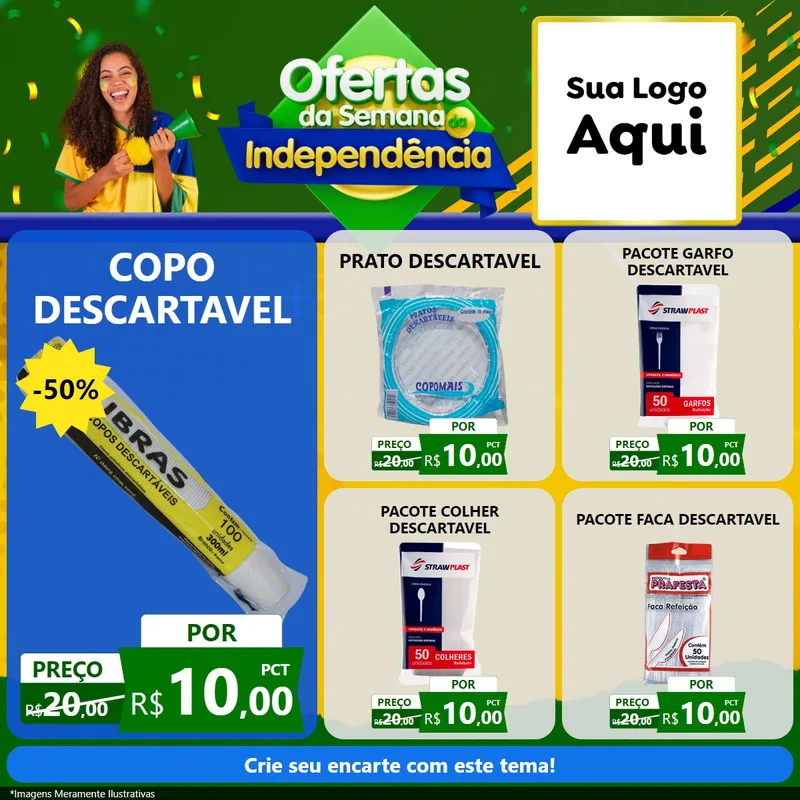Modelo de Rede Social para Feed Facebook com o tema Ofertas da Semana da Independência para Embalagens