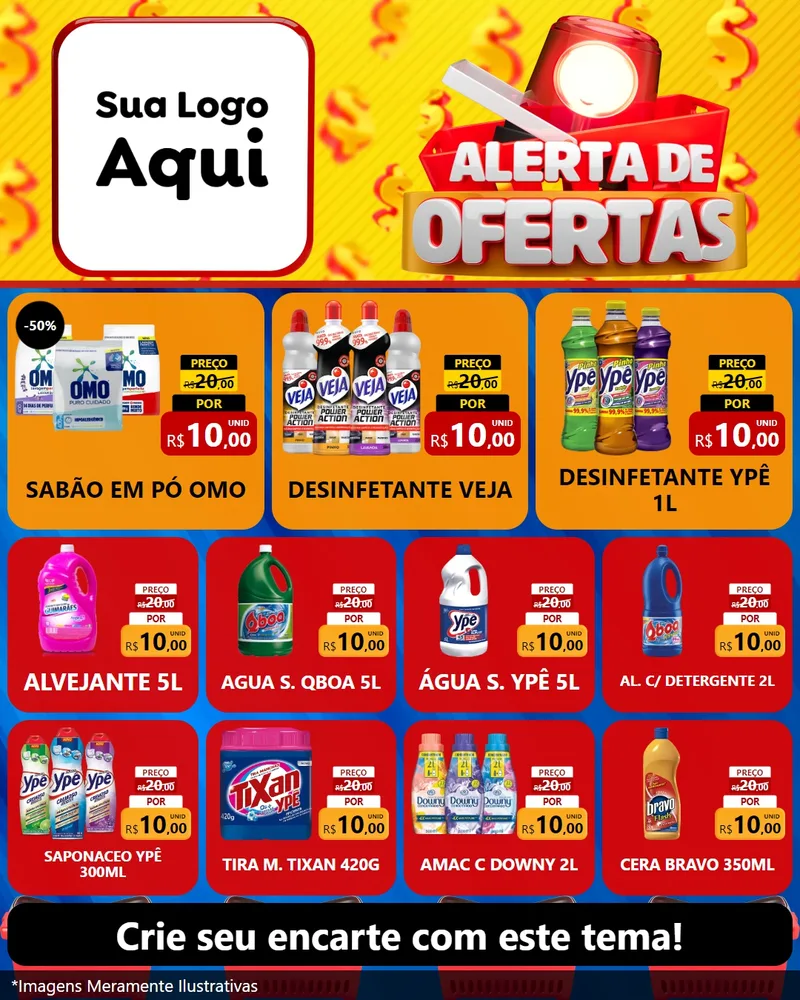 Modelo de Rede Social para Feed Instagram com o tema Alerta de Ofertas para Produtos de Limpeza