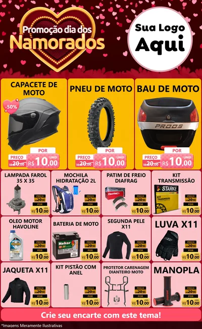 Modelo de Encarte para Encarte Grande com o tema Promoção Dia Dos Namorados para Moto peças