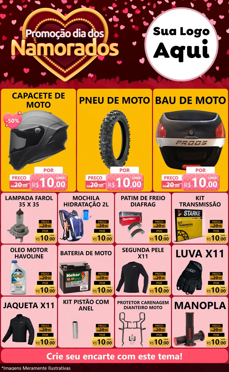 Modelo de Encarte para Encarte Grande com o tema Promoção Dia Dos Namorados para Moto peças