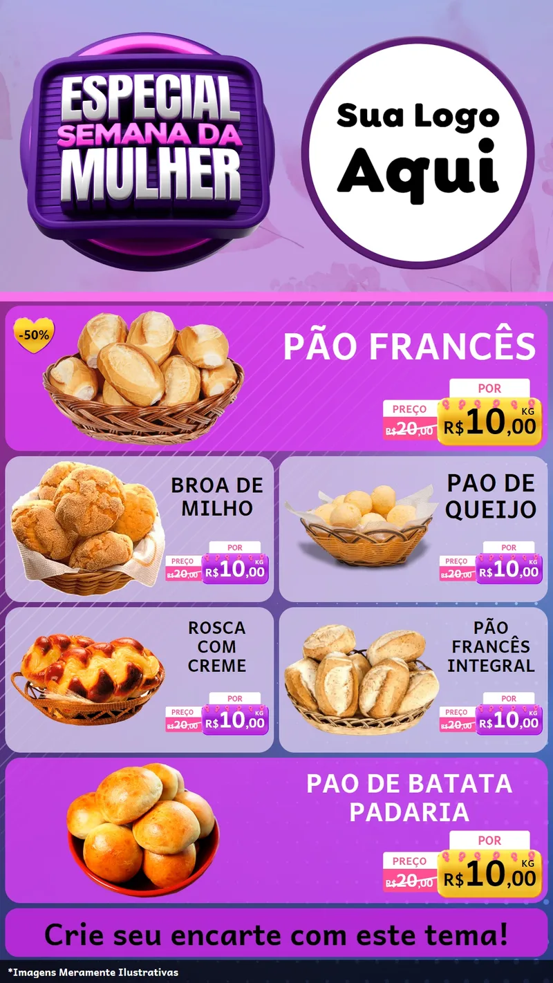 Modelo de TV para TV Vertical com o tema Especial Semana da Mulher para Padaria