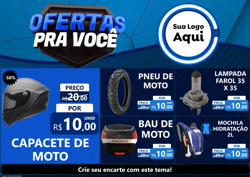 Modelo de Encarte para Encarte A4 Horizontal com o tema Ofertas Para Você - Auto e Motopeças para Moto peças