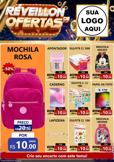 Modelo de Encarte para Encarte A4 Vertical com o tema Réveillon de Ofertas para Papelaria