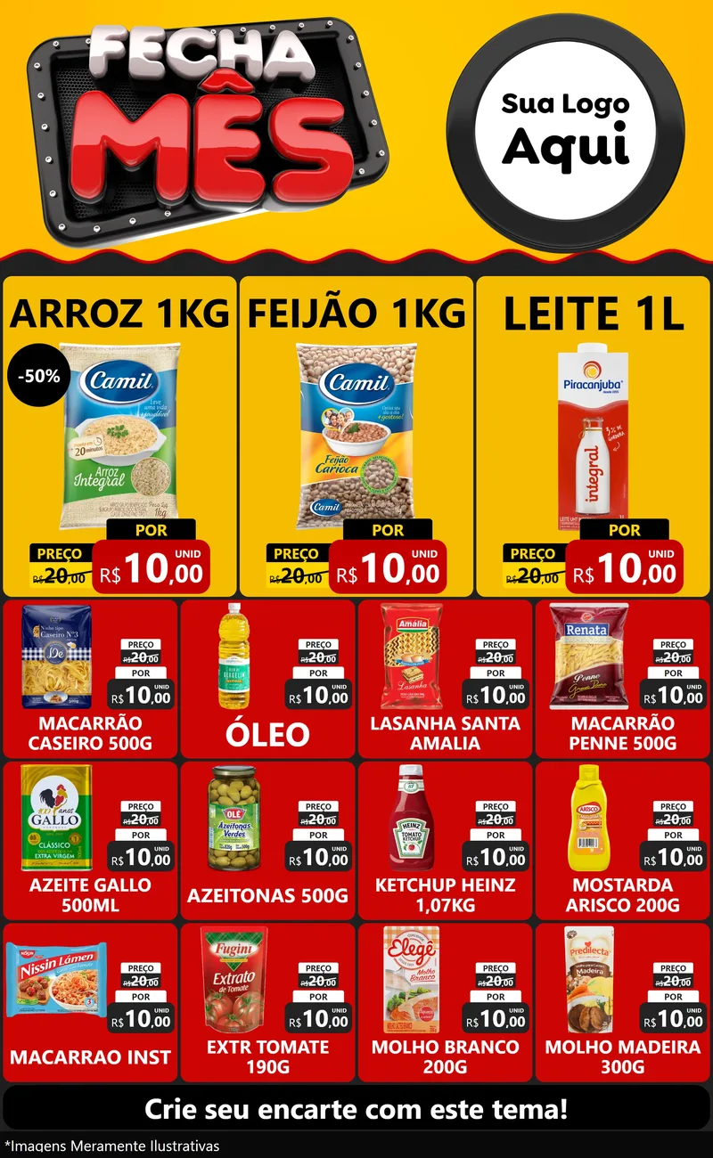 Modelo de Encarte para Encarte Grande com o tema Fecha Mês para Supermercado