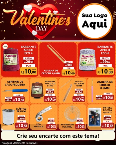 Modelo de Rede Social para Feed Instagram com o tema Valentine's Day para Armarinho e Aviamentos