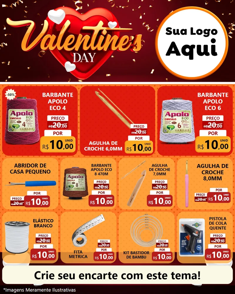 Modelo de Rede Social para Feed Instagram com o tema Valentine's Day para Armarinho e Aviamentos