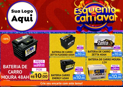 Modelo de Encarte para Encarte A4 Horizontal com o tema Esquenta de Carnaval para Baterias Elétricas