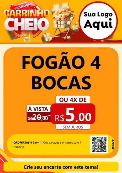 Modelo de Cartaz para Cartaz A4 Vertical com o tema Promoção carrinho cheio para Móveis e Eletro