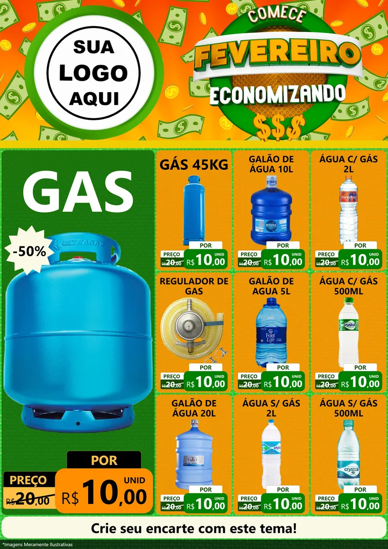 Modelo de Encarte para Encarte A4 Vertical com o tema Comece Fevereiro Economizando para Água e gás