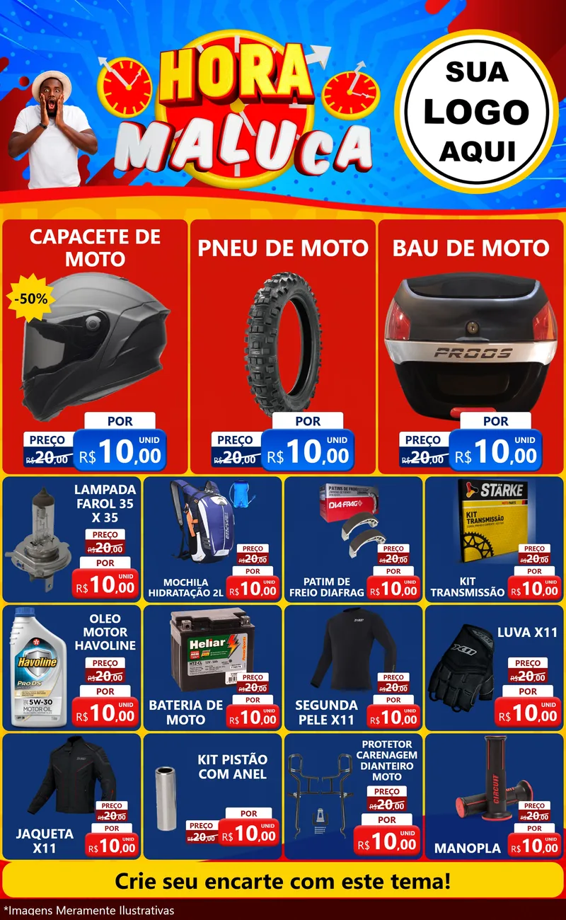 Modelo de Encarte para Encarte Grande com o tema Hora Maluca para Moto peças
