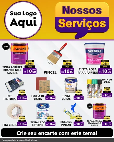 Modelo de Rede Social para Feed Instagram com o tema Nossos Serviços para Tintas e Ferramentas