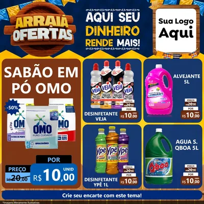 Modelo de Rede Social para Feed Facebook com o tema Arraiá de Ofertas - Junina para Produtos de Limpeza