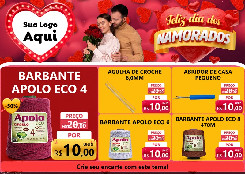 Modelo de Encarte para Encarte A4 Horizontal com o tema Feliz Dia Dos Namorados para Armarinho e Aviamentos