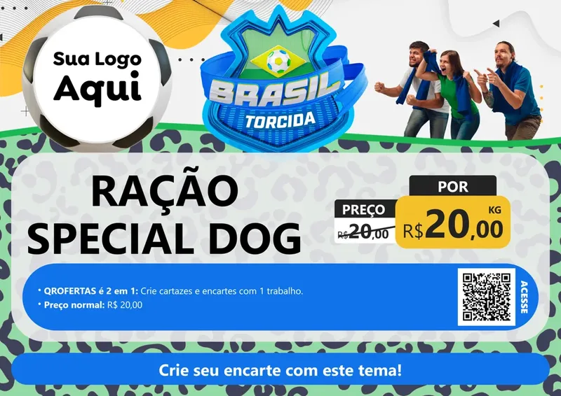 Modelo de Cartaz para Cartaz A4 Horizontal com o tema Brasil Torcida - Copa para Pet Shop