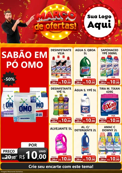 Modelo de Encarte para Encarte A4 Vertical com o tema Março de Ofertas! para Produtos de Limpeza