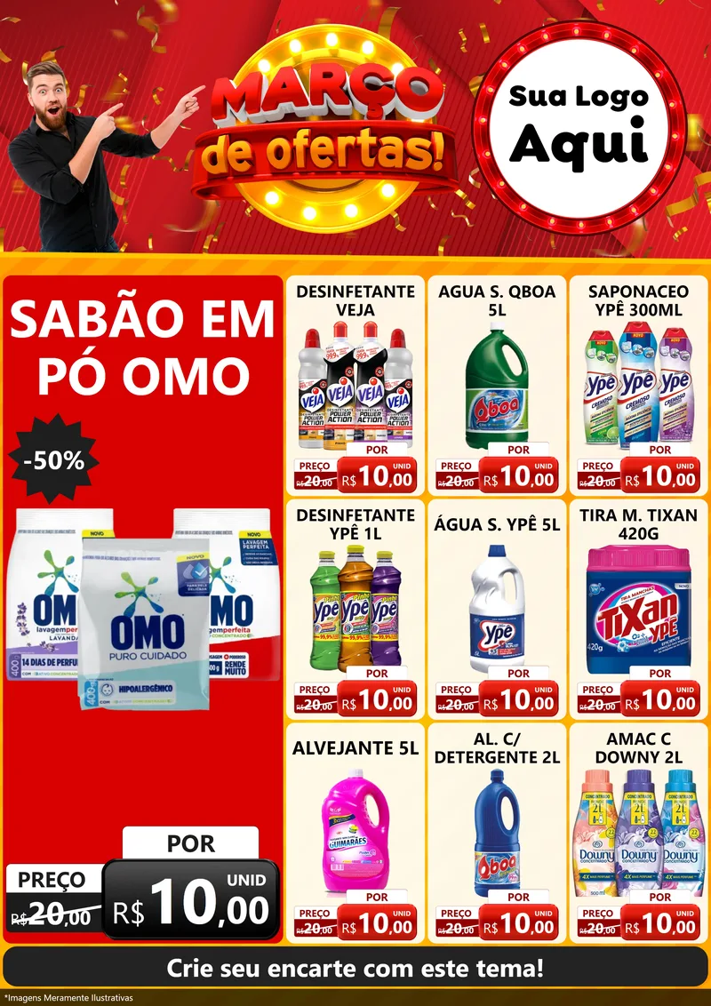 Modelo de Encarte para Encarte A4 Vertical com o tema Março de Ofertas! para Produtos de Limpeza