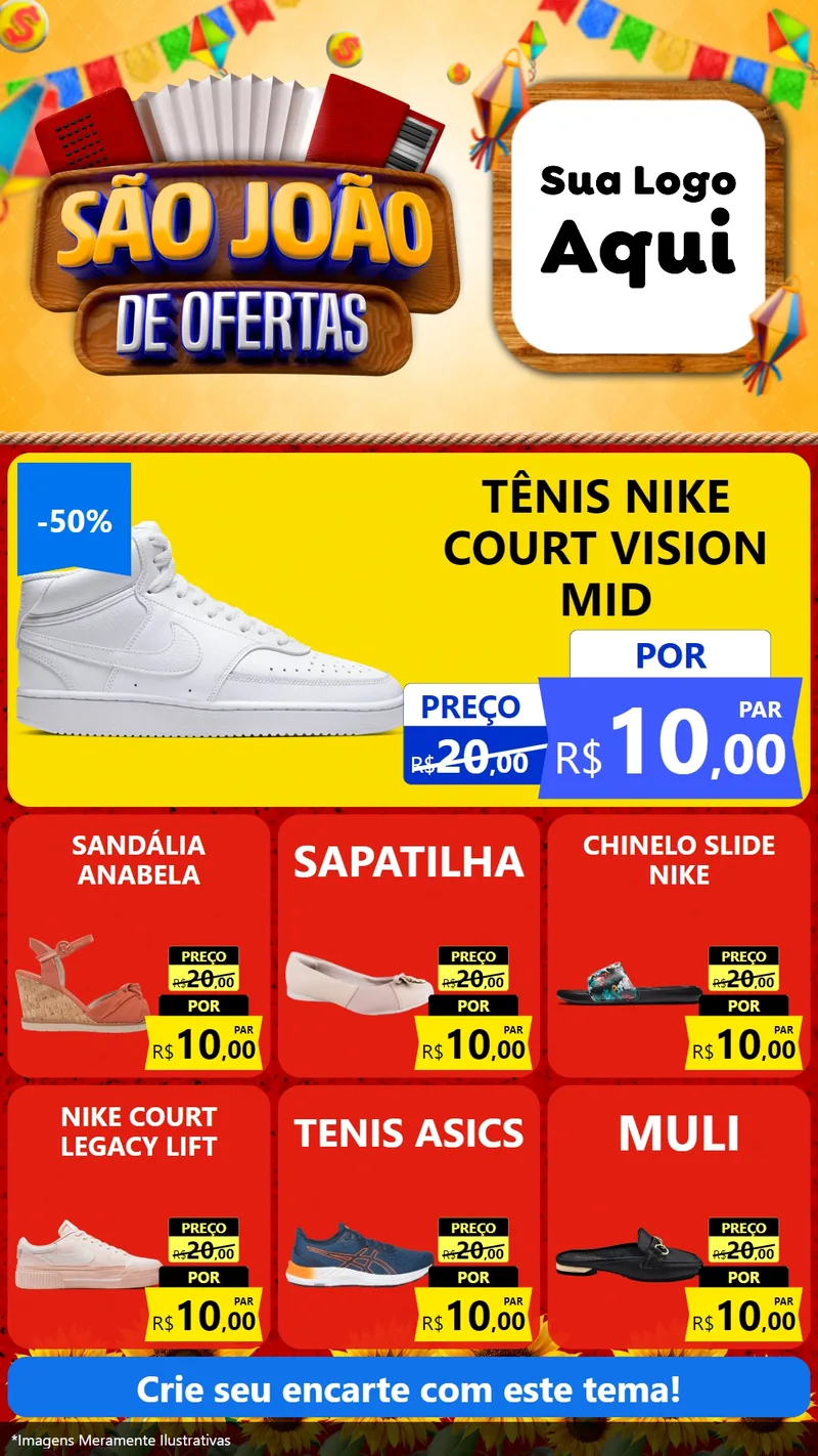 Modelo de Rede Social para Stories com o tema São João de Ofertas para Calçados