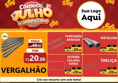 Modelo de Encarte para Encarte A4 Horizontal com o tema Comece Julho Economizando para Ferragens
