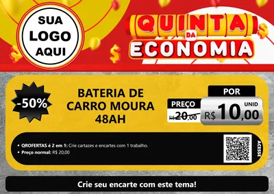 Modelo de Cartaz para Cartaz A4 Horizontal com o tema Quinta da Economia para Baterias Elétricas