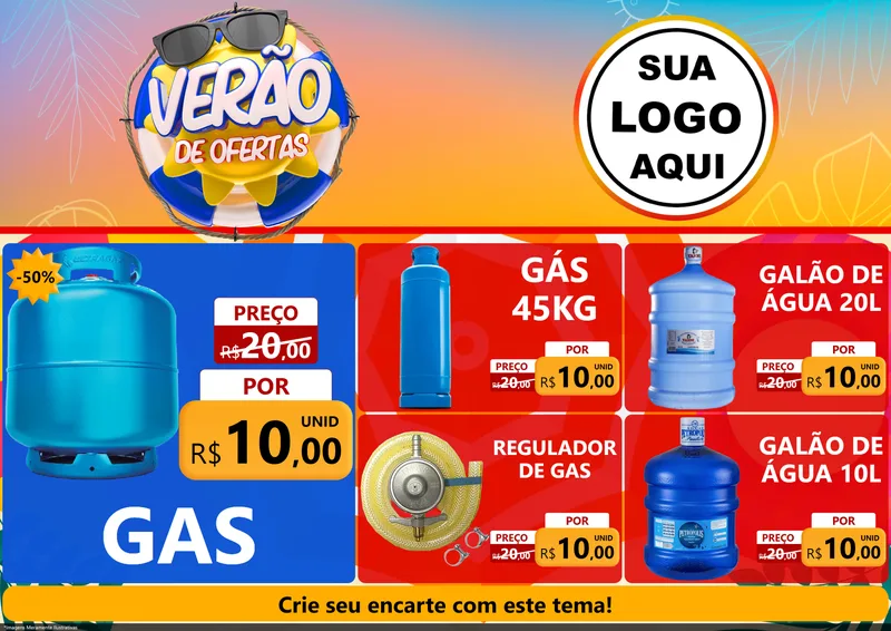 Modelo de Encarte para Encarte A4 Horizontal com o tema Verão de Ofertas para Água e gás