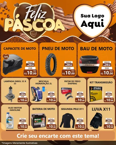 Modelo de Rede Social para Feed Instagram com o tema Feliz Páscoa para Moto peças