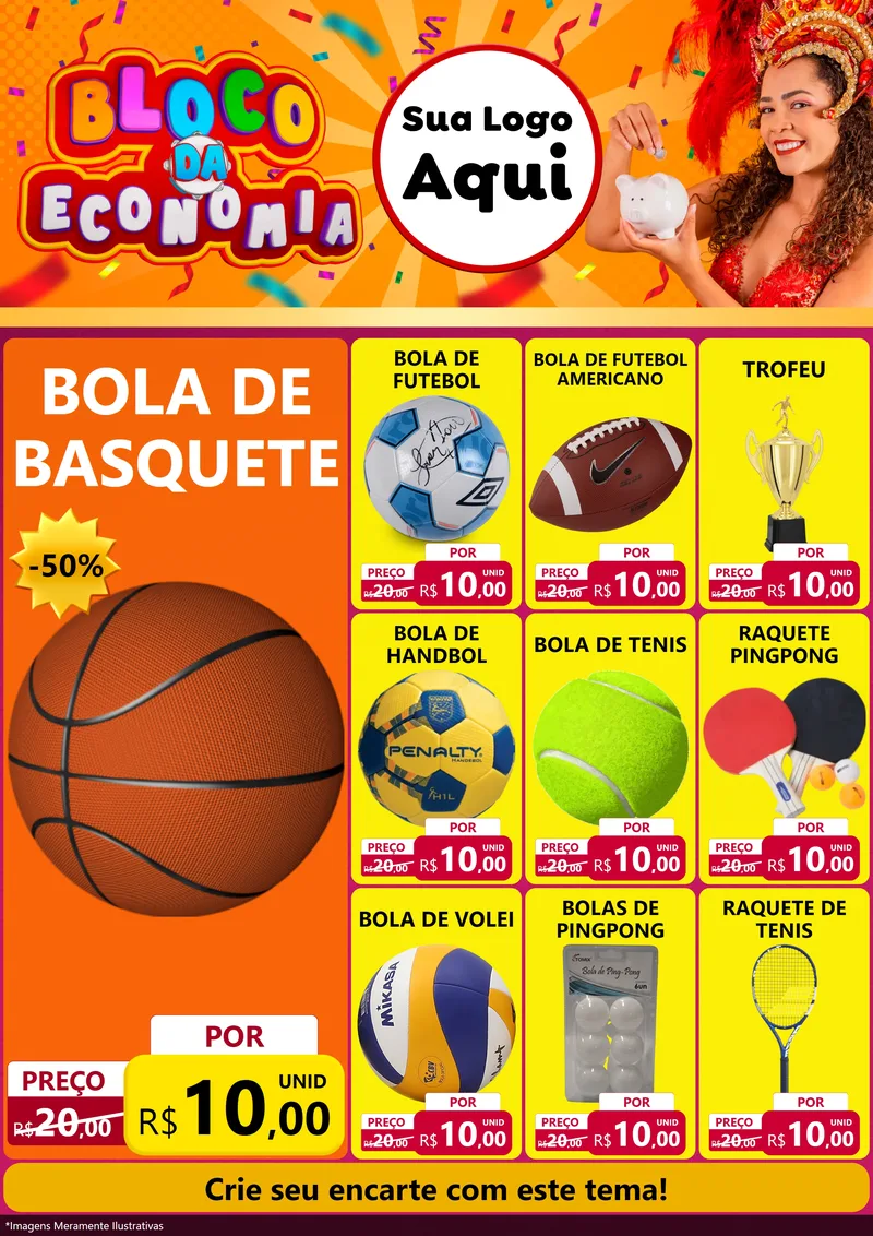 Modelo de Encarte para Encarte A4 Vertical com o tema Bloco da Economia para Artigos Esportivos