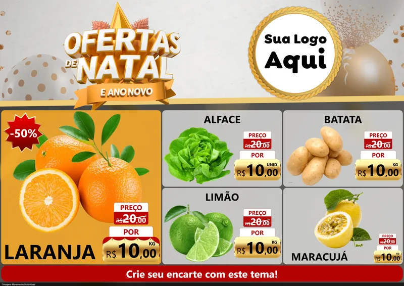 Modelo de Encarte para Encarte A4 Horizontal com o tema Ofertas De Natal E Ano Novo para Hortifrúti
