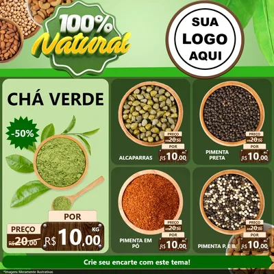 Modelo de Rede Social para Feed Facebook com o tema 100% Natural para Produtos Naturais