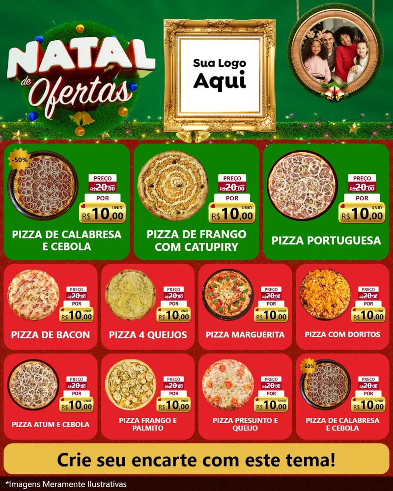 Modelo de Rede Social para Feed Instagram com o tema Natal de Ofertas para Pizzaria