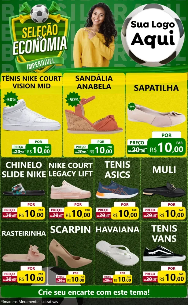 Modelo de Encarte para Encarte Grande com o tema Seleção de Economia - Copa para Calçados
