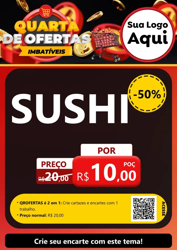 Modelo de Cartaz para Cartaz A4 Vertical com o tema Quarta de Ofertas Imbatíveis para Comida japonesa