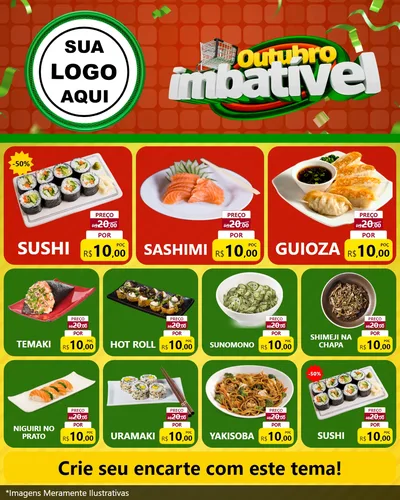 Modelo de Rede Social para Feed Instagram com o tema Outubro Imbatível para Comida japonesa
