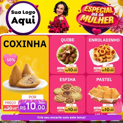 Modelo de Rede Social para Feed Facebook com o tema Especial Dia da Mulher para Salgadaria