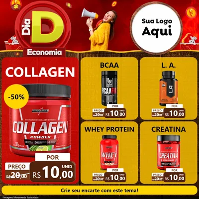Modelo de Rede Social para Feed Facebook com o tema Dia D Economia para Suplementos alimentares