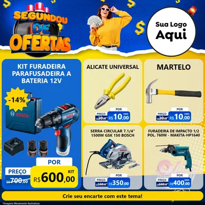 Modelo de Rede Social para Feed Facebook com o tema Segundou de Ofertas para Maquinas e Ferramentas