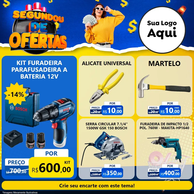 Modelo de Rede Social para Feed Facebook com o tema Segundou de Ofertas para Maquinas e Ferramentas