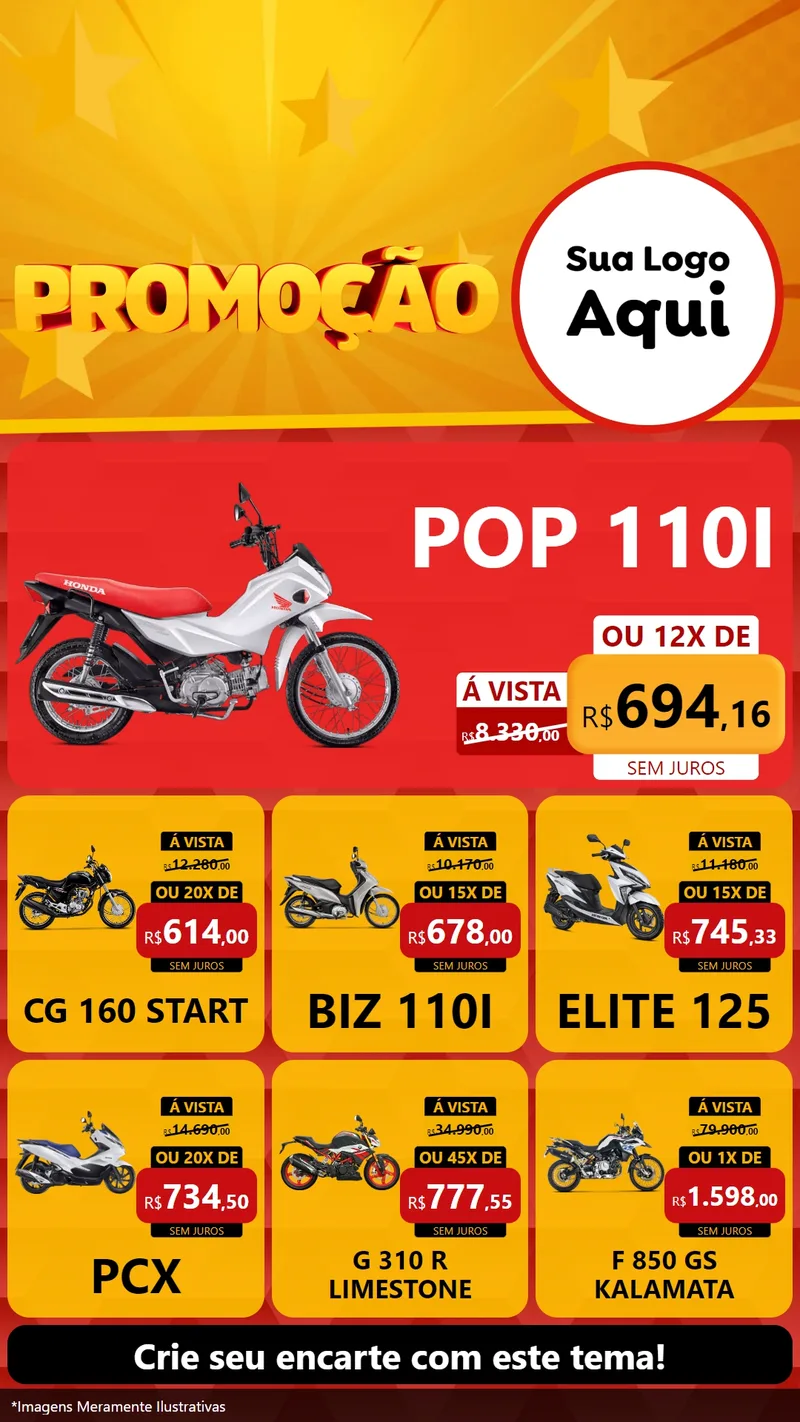 Modelo de Rede Social para Stories com o tema Promoção para Concessionaria de Motos