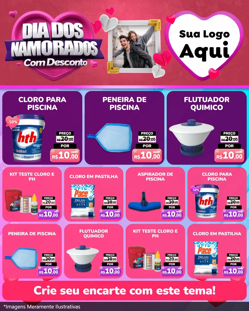 Modelo de Rede Social para Feed Instagram com o tema Dia Dos Namorados Com Desconto para Produtos para Piscina
