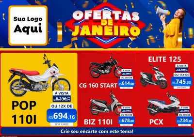 Modelo de Encarte para Encarte A4 Horizontal com o tema Ofertas de Janeiro para Concessionaria de Motos