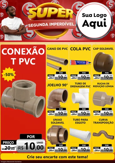 Modelo de Encarte para Encarte A4 Vertical com o tema Super Segunda Imperdível para Tubos e conexões