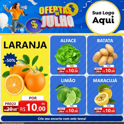 Modelo de Rede Social para Feed Facebook com o tema Ofertas de Julho para Hortifrúti