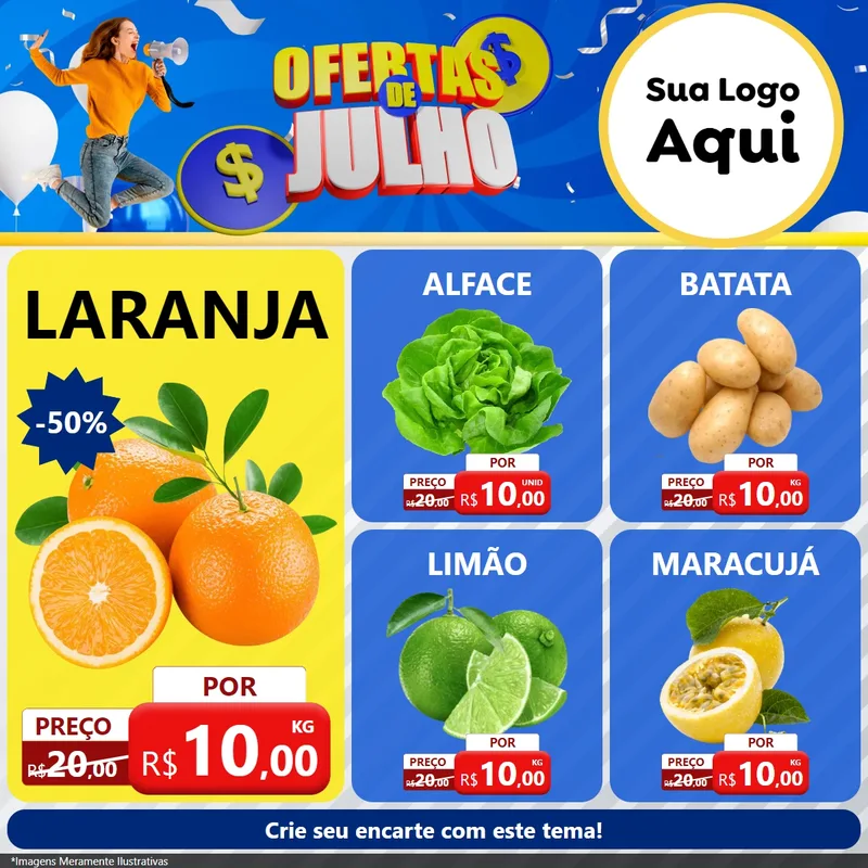 Modelo de Rede Social para Feed Facebook com o tema Ofertas de Julho para Hortifrúti