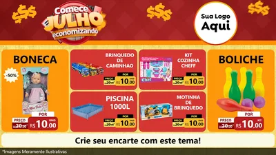 Modelo de TV para TV Horizontal com o tema Comece Julho Economizando para Brinquedos